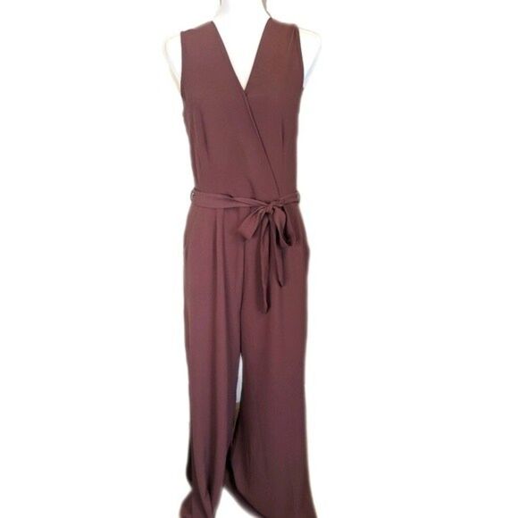 5/$55 - Monteau Los Angeles dusty rose crepe poly/spandex sleeveless jumpsuit L - Picture 1 of 5